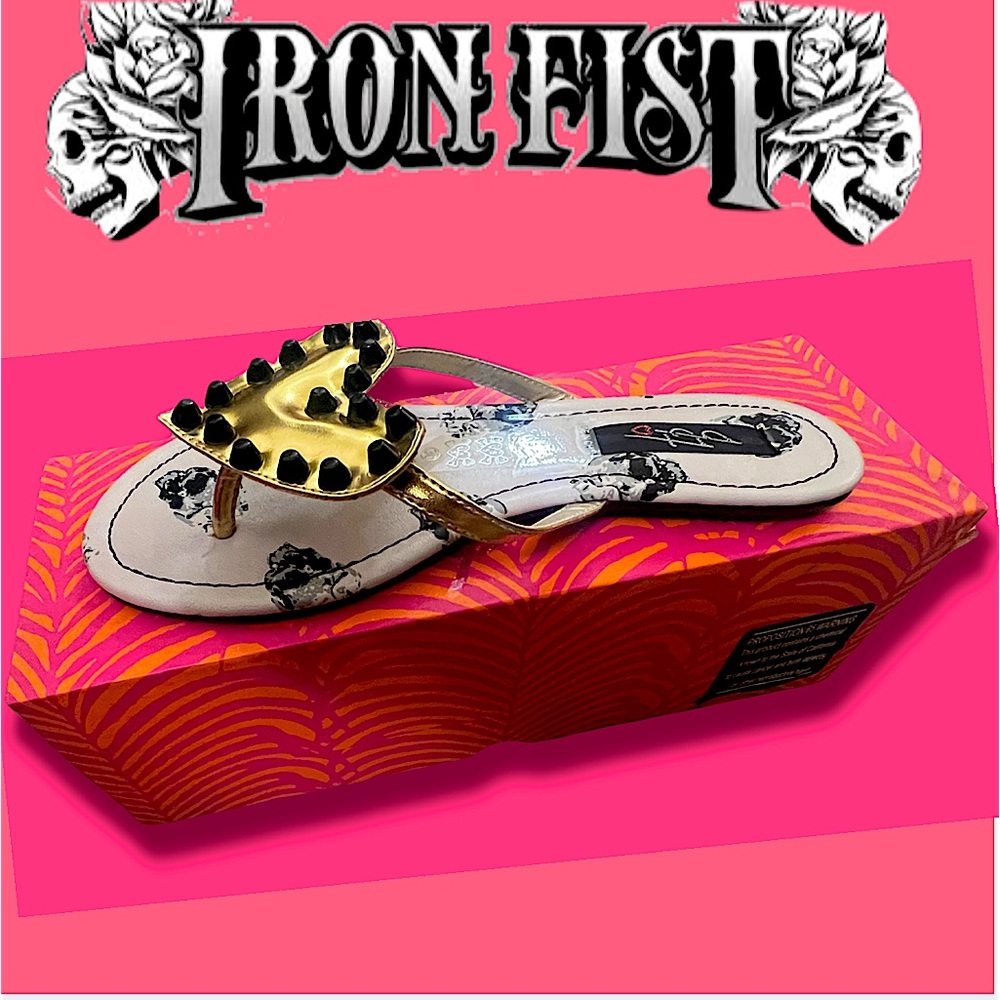 NIB Rare IRON FIST Sandals Gold Studded Heart Size 5